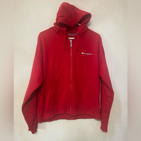 Champion unisex size L red zip up hoodie EUC - Picture 1 of 4